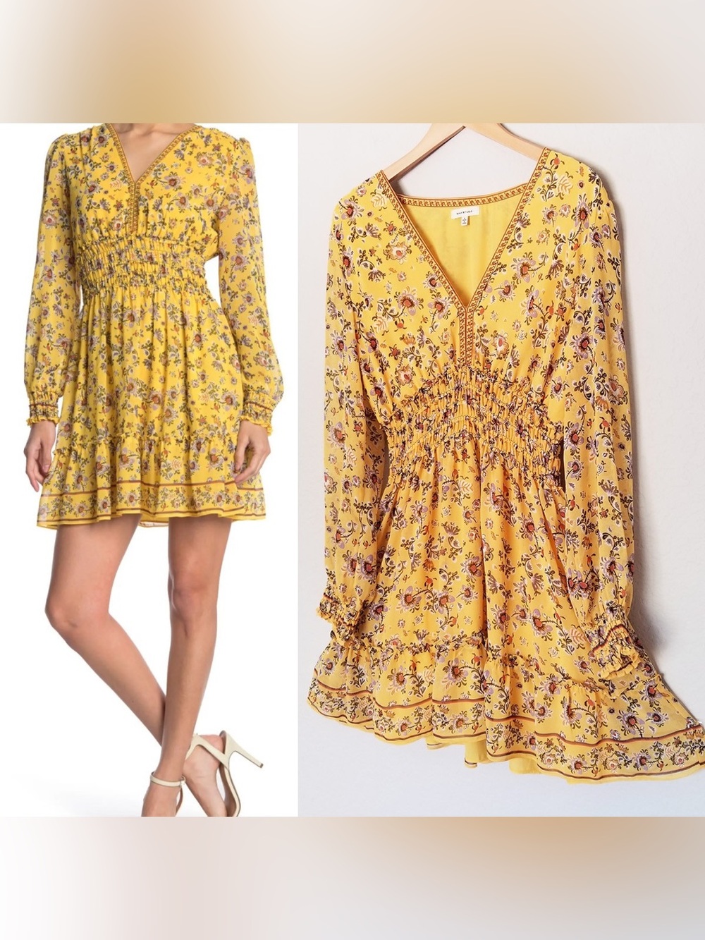 Max Studio Floral Mini Dress in Yellow Size Medium Like New